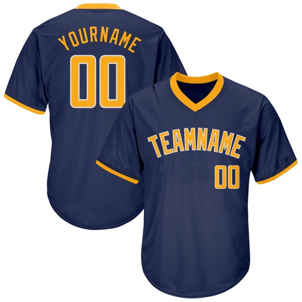 Men's Custom Navy Gold-White Authentic Throwback Rib-Knit Baseball Jersey Shirt