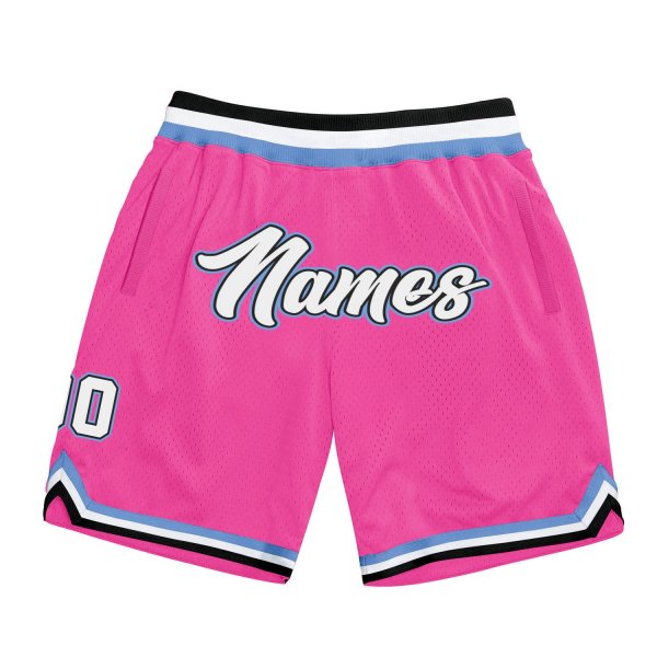 Men's Custom Pink White-Light Blue Authentic Throwback Basketball Shorts