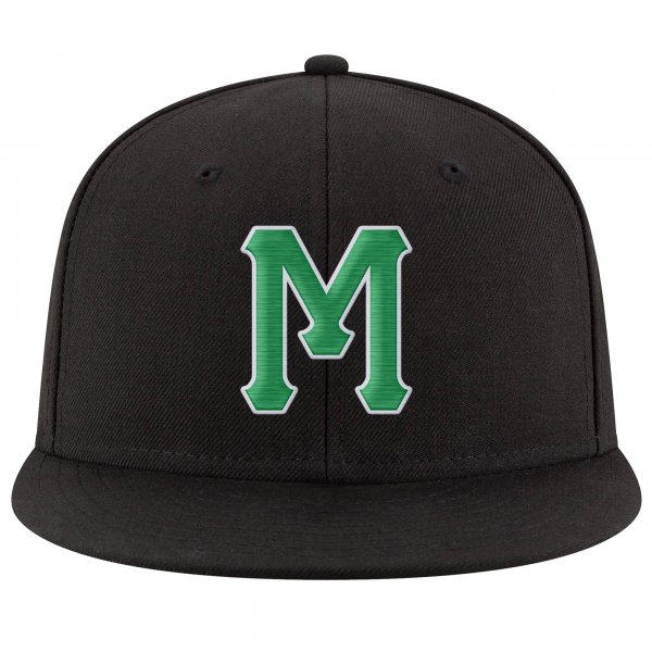 Custom Black Kelly Green-White Stitched Adjustable Snapback Hat